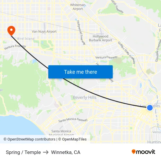 Spring / Temple to Winnetka, CA map