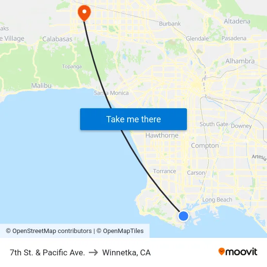 7th St. & Pacific Ave. to Winnetka, CA map