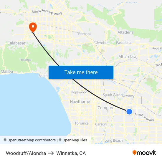 Woodruff/Alondra to Winnetka, CA map