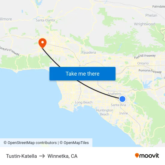 Tustin-Katella to Winnetka, CA map