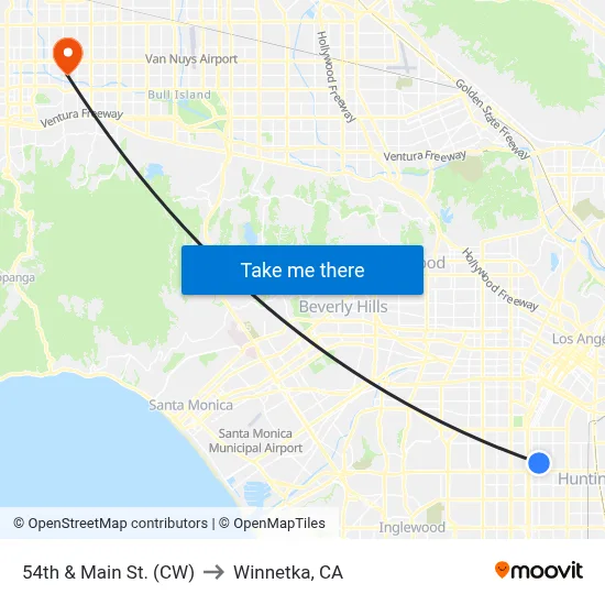 54th & Main St. (CW) to Winnetka, CA map