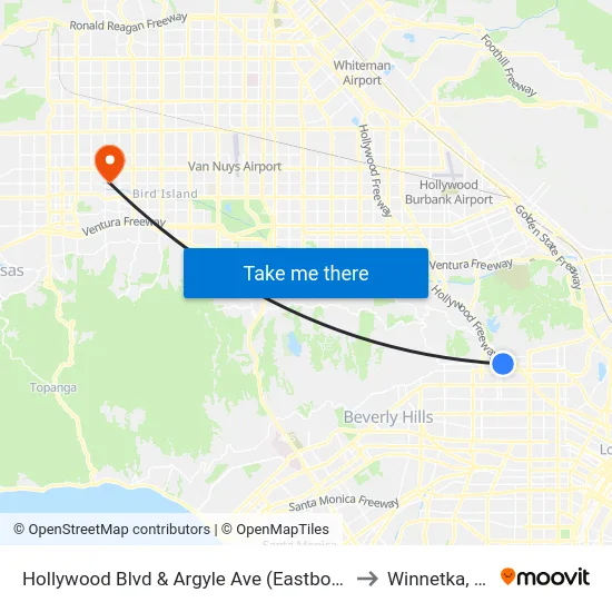 Hollywood Blvd & Argyle Ave (Eastbound) to Winnetka, CA map