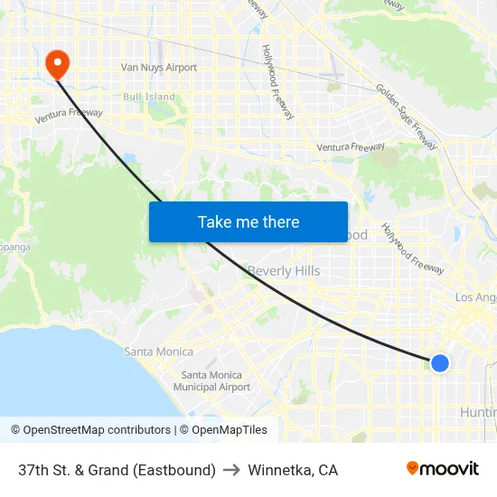 37th St. & Grand (Eastbound) to Winnetka, CA map