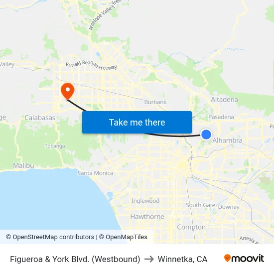 Figueroa & York Blvd. (Westbound) to Winnetka, CA map