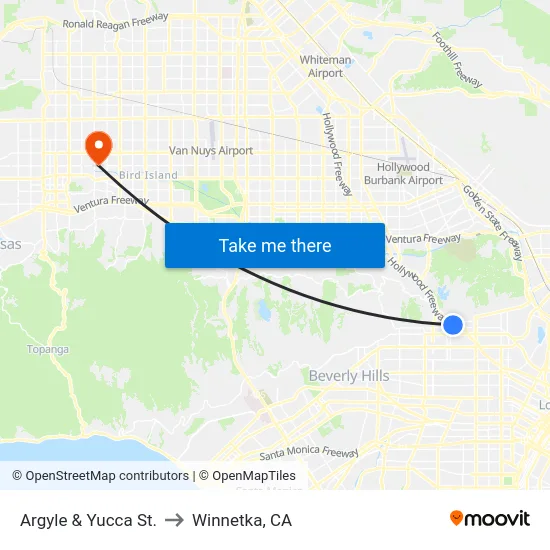 Argyle & Yucca St. to Winnetka, CA map