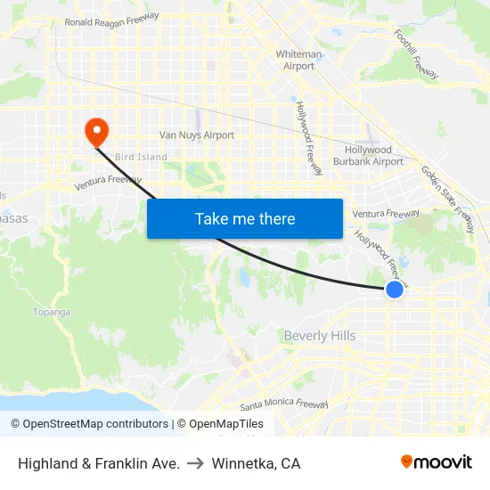 Highland & Franklin Ave. to Winnetka, CA map