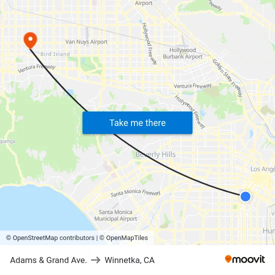 Adams & Grand Ave. to Winnetka, CA map