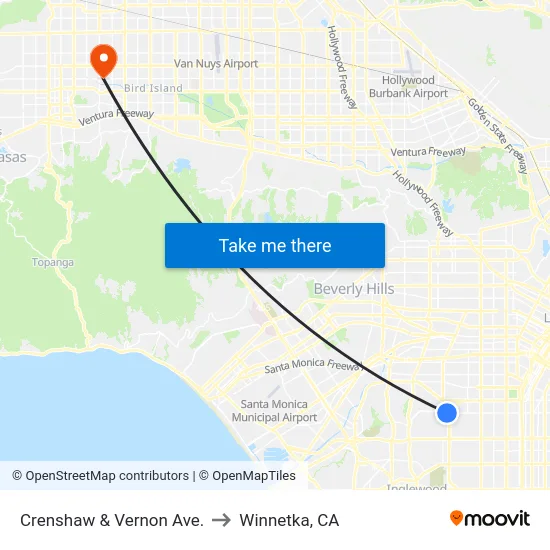Crenshaw & Vernon Ave. to Winnetka, CA map