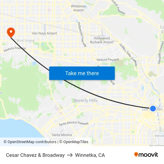 Cesar Chavez & Broadway to Winnetka, CA map