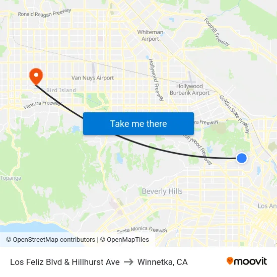 Los Feliz Blvd & Hillhurst Ave to Winnetka, CA map