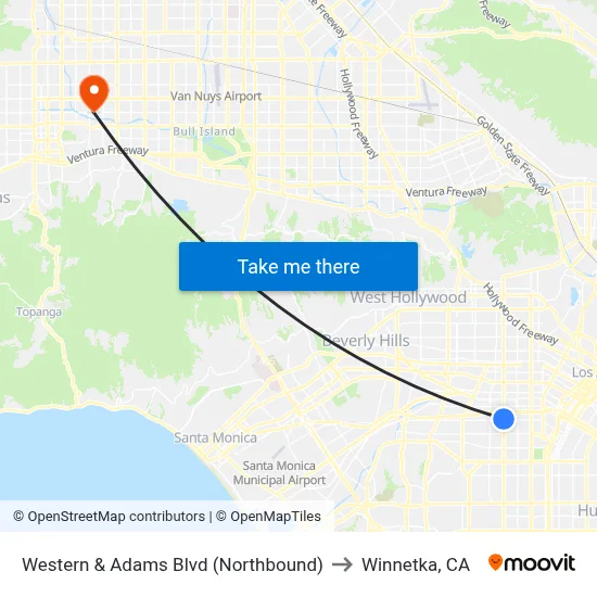 Western & Adams Blvd (Northbound) to Winnetka, CA map
