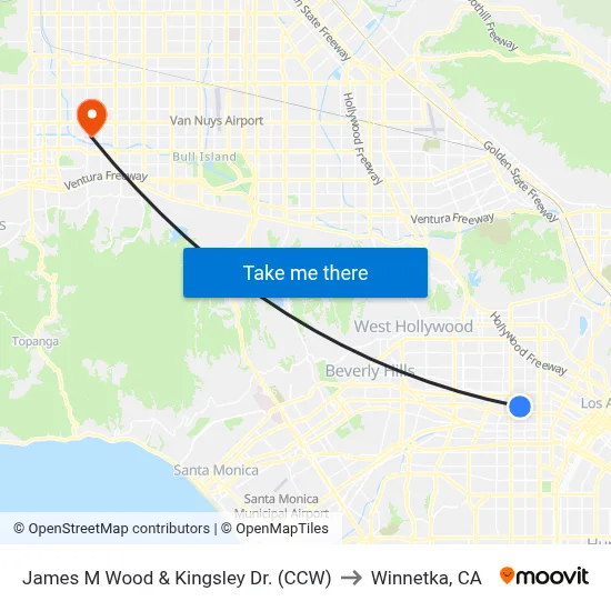 James M Wood & Kingsley Dr. (CCW) to Winnetka, CA map
