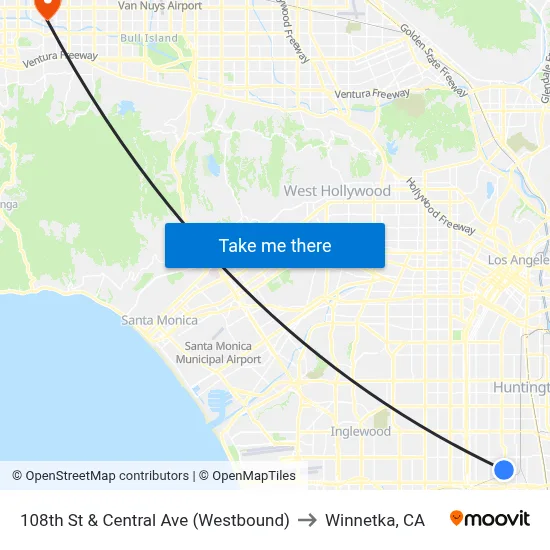 108th St & Central Ave (Westbound) to Winnetka, CA map