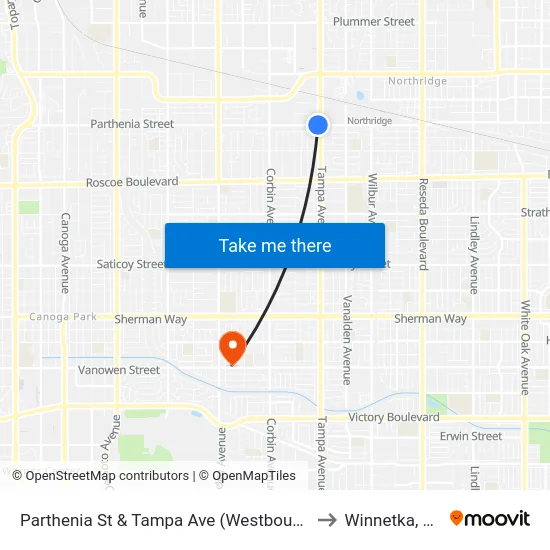Parthenia St & Tampa Ave (Westbound) to Winnetka, CA map