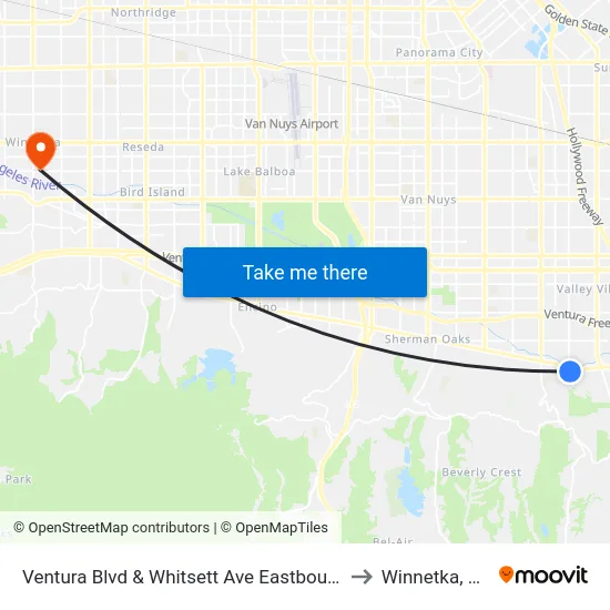 Ventura Blvd & Whitsett Ave Eastbound to Winnetka, CA map