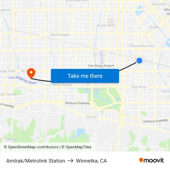 Amtrak/Metrolink Station to Winnetka, CA map