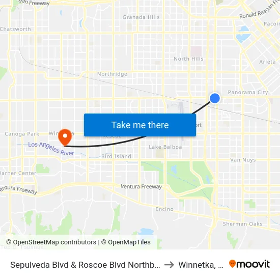 Sepulveda Blvd & Roscoe Blvd Northbound to Winnetka, CA map