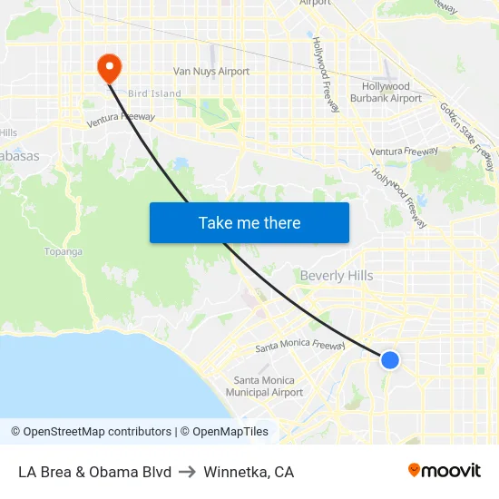 LA Brea & Obama Blvd to Winnetka, CA map