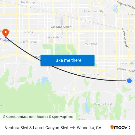 Ventura Blvd & Laurel Canyon Blvd to Winnetka, CA map