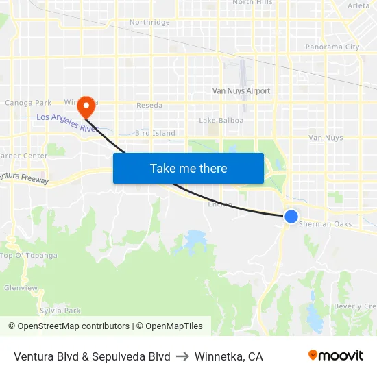 Ventura Blvd & Sepulveda Blvd to Winnetka, CA map