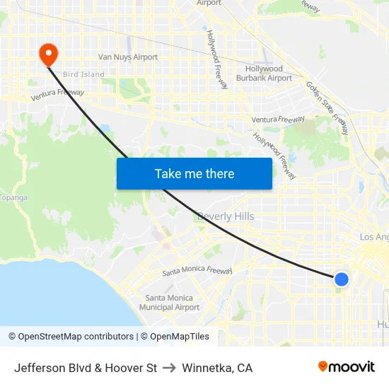Jefferson Blvd & Hoover St to Winnetka, CA map