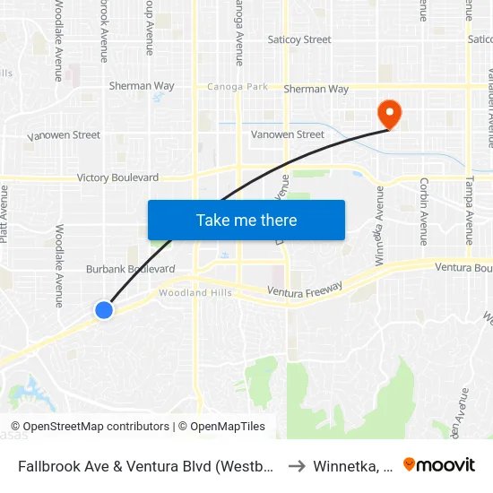 Fallbrook Ave & Ventura Blvd (Westbound) to Winnetka, CA map
