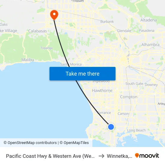 Pacific Coast Hwy & Western Ave (Westbound) to Winnetka, CA map