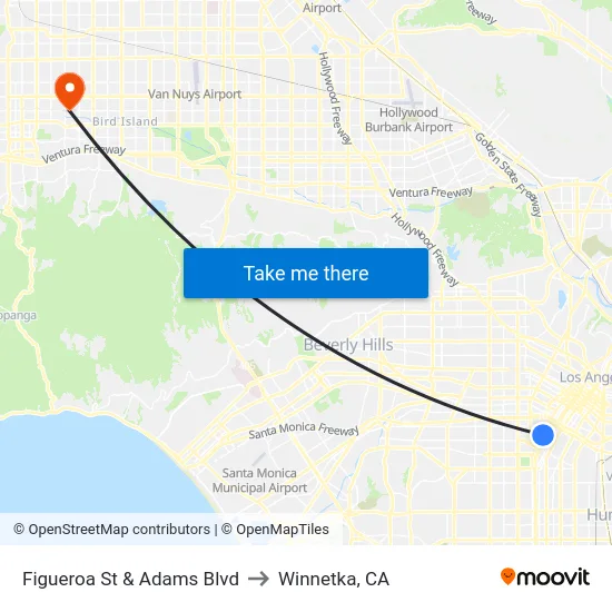 Figueroa St & Adams Blvd to Winnetka, CA map