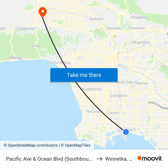 Pacific Ave & Ocean Blvd (Southbound) to Winnetka, CA map