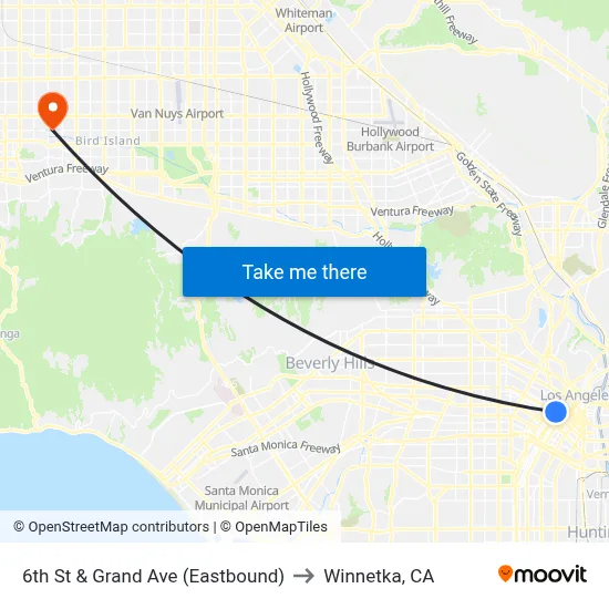 6th St & Grand Ave (Eastbound) to Winnetka, CA map