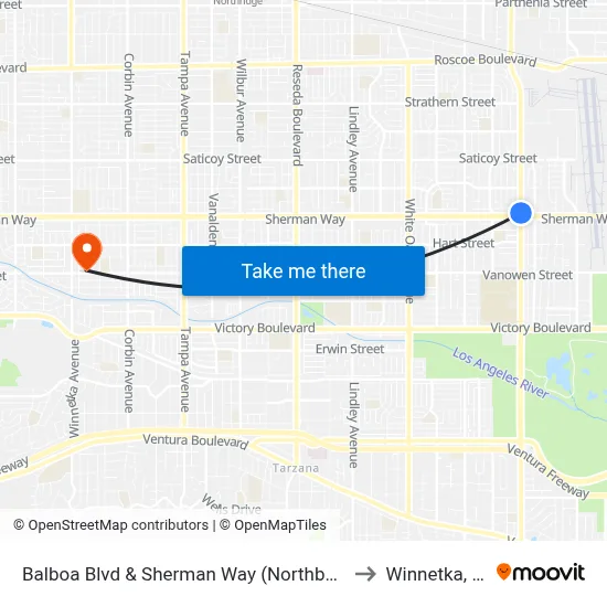 Balboa Blvd & Sherman Way (Northbound) to Winnetka, CA map