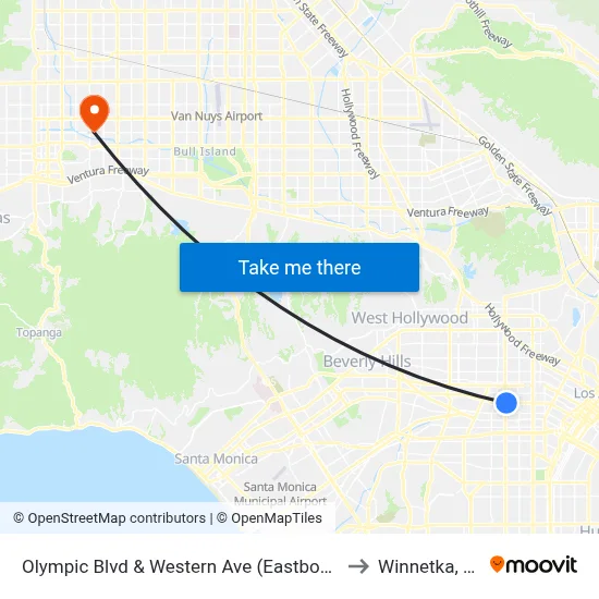 Olympic Blvd & Western Ave (Eastbound) to Winnetka, CA map