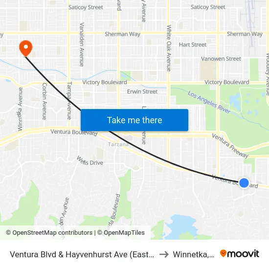 Ventura Blvd & Hayvenhurst Ave (Eastbound) to Winnetka, CA map
