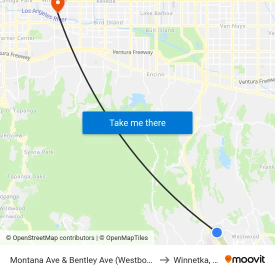 Montana Ave & Bentley Ave (Westbound) to Winnetka, CA map