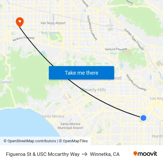Figueroa St & USC Mccarthy Way to Winnetka, CA map