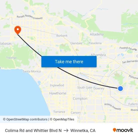 Colima Rd and Whittier Blvd N to Winnetka, CA map