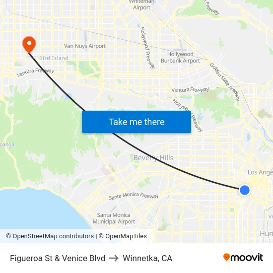 Figueroa St & Venice Blvd to Winnetka, CA map