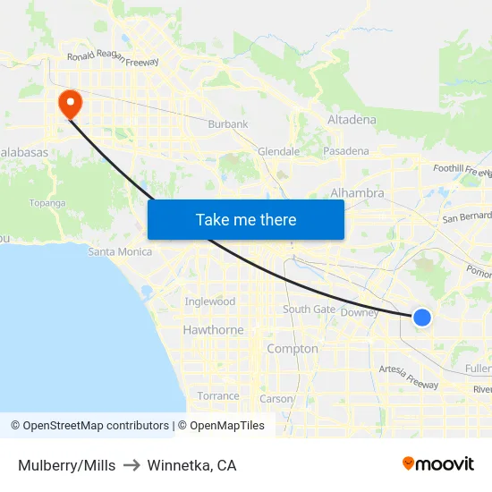 Mulberry/Mills to Winnetka, CA map