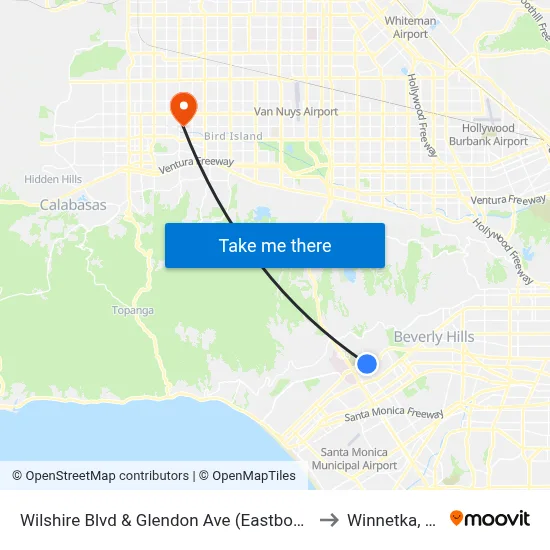 Wilshire Blvd & Glendon Ave (Eastbound) to Winnetka, CA map