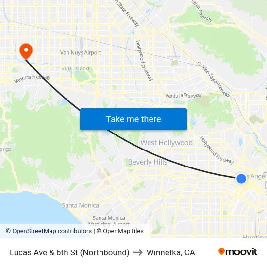 Lucas Ave & 6th St (Northbound) to Winnetka, CA map