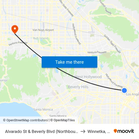 Alvarado St & Beverly Blvd (Northbound) to Winnetka, CA map