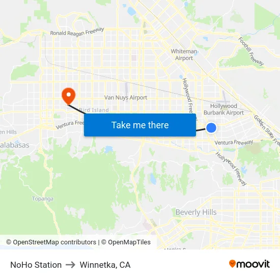 NoHo Station to Winnetka, CA map