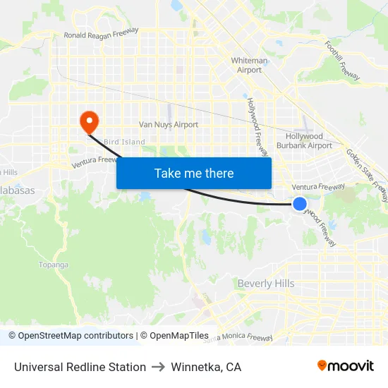 Universal Redline Station to Winnetka, CA map