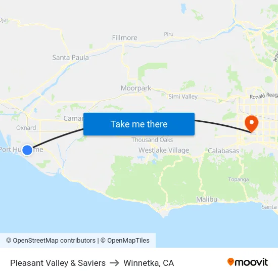 Pleasant Valley & Saviers to Winnetka, CA map