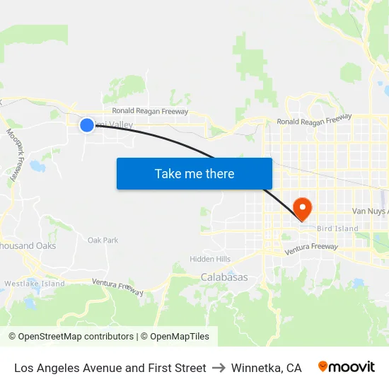 Los Angeles Avenue and First Street to Winnetka, CA map