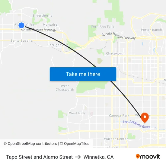 Tapo Street and Alamo Street to Winnetka, CA map