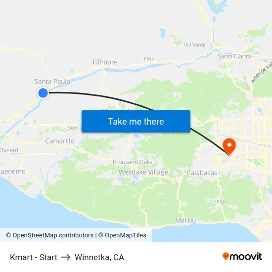 Kmart - Start to Winnetka, CA map