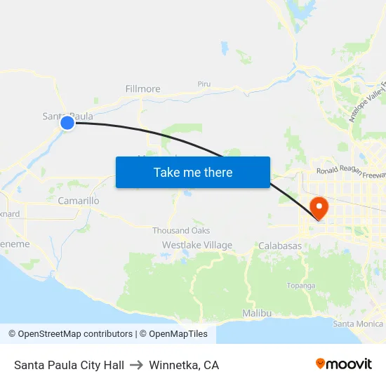 Santa Paula City Hall to Winnetka, CA map