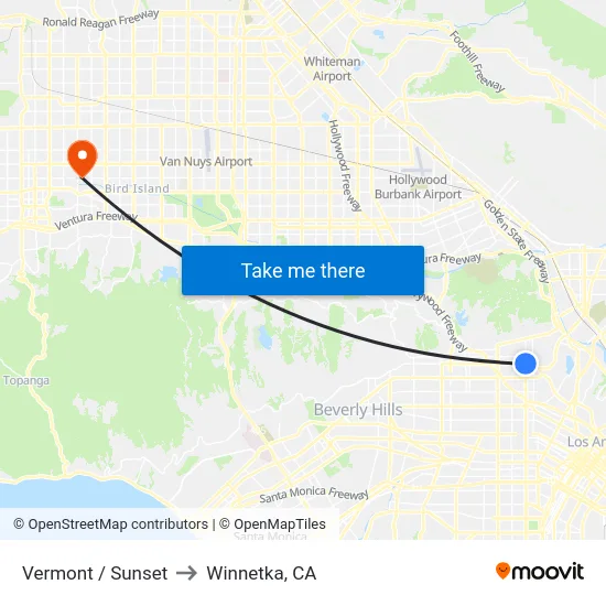 Vermont / Sunset to Winnetka, CA map