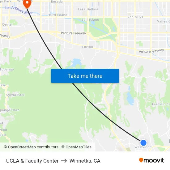 UCLA & Faculty Center to Winnetka, CA map